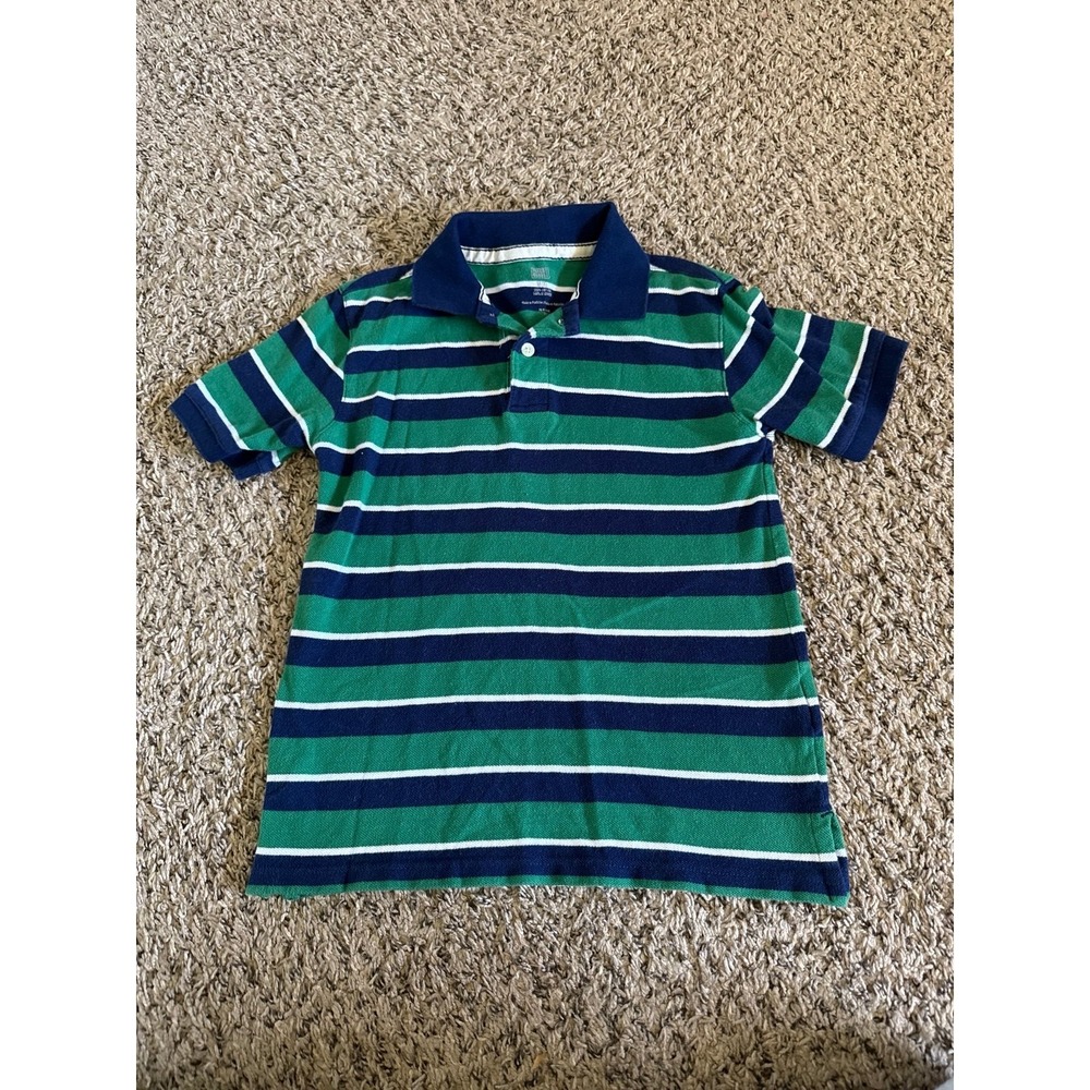 Faded Glory Boys Green Navy Blue Stripped Polo‎ Size Medium (8)